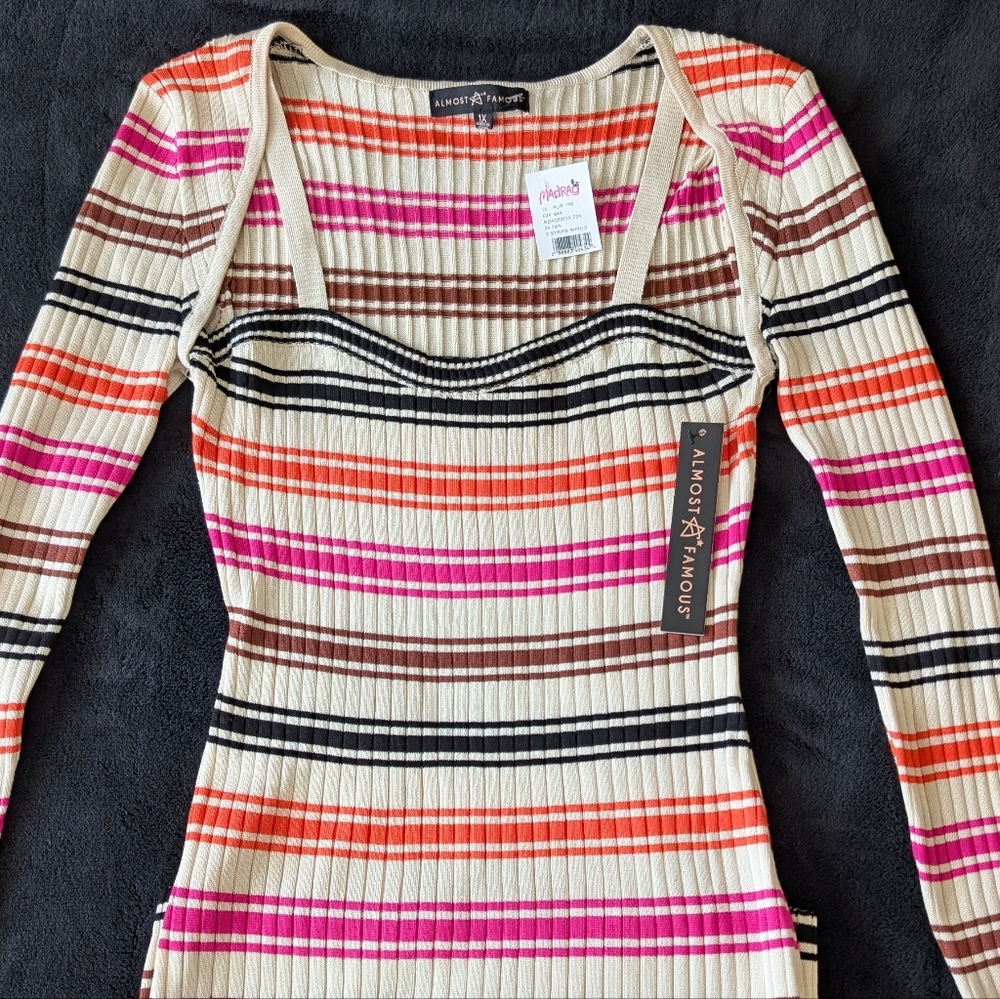 NWT Bodycon Striped Midi Sweater Dress Faux  Coordinating Shrug Top Y2K 1X XL image 5